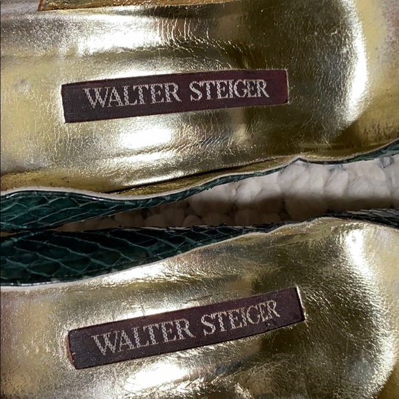 WALTER STEIGER luxe Genuine Snakeskin Authentic leather soles 6.5 1/2 jade green - Picture 3 of 6